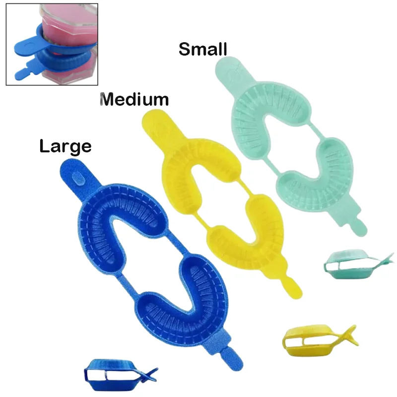 

50 шт. одноразовых формовочных ложек из пеноматериала для полной челюсти, большие, средние, малые размеры, для фторирования зубов
