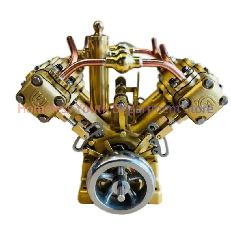 

Collection Level Steam Engine 4-cylinder V-shaped Mini Steam Ship Train Stirling Model Mechanical Ornaments