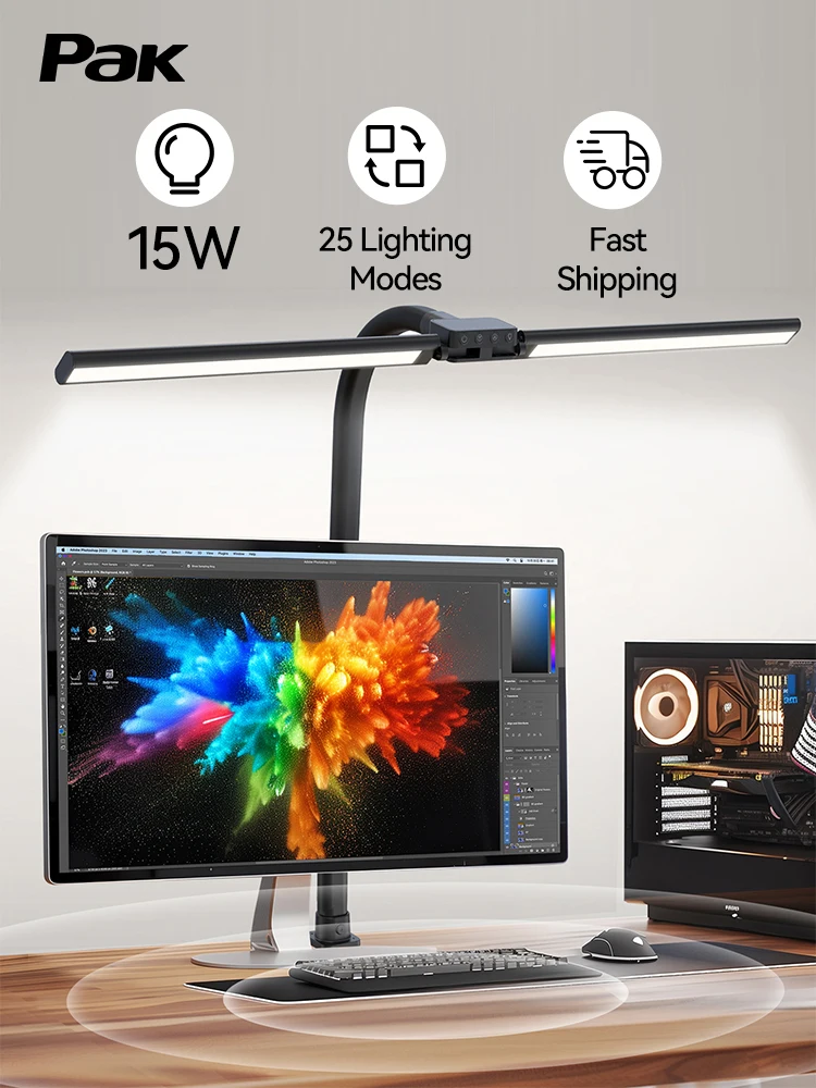 

Double Head LED Desk Lamp Dimmable Computer Monitor Light USB Table Lamps Reading Light Eye Protection 5-Level Brightness Adjust