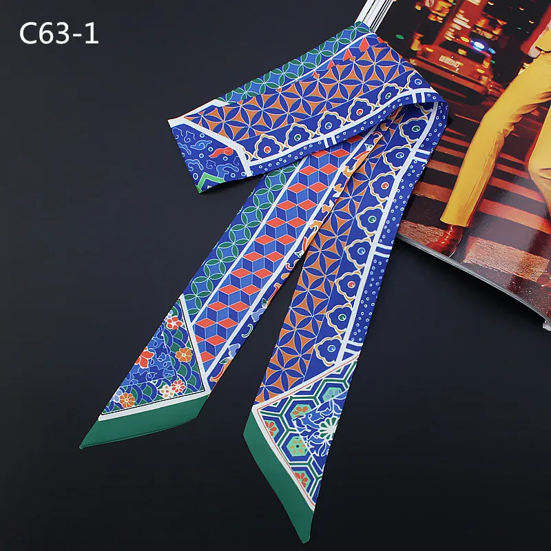 New Geometric Floral Print Silk Scarf Women Luxury Brand Scarf Bag Ribbons Fashion Head Scarf Small Long Skinny Scarves