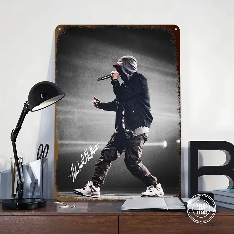 Eminem Tinplate Posters Customizable Wall Art Retro Vintage Metal Signs for Home Room Gamer Decoration Gaming Desk Decor Items