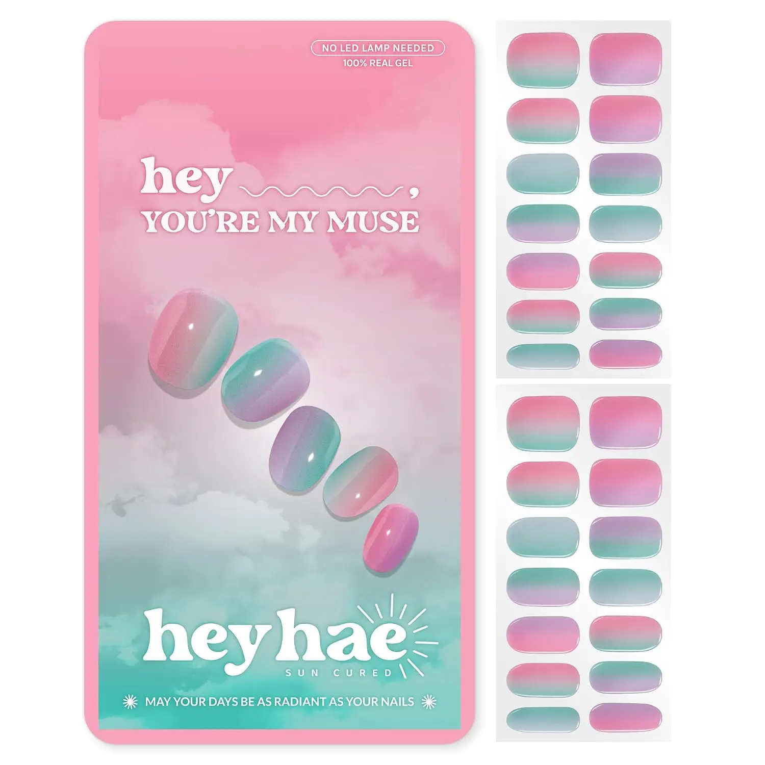 

Semi Cured Gel Nail Strips - No LED Lamp Needed - Pink Rainbow Gradient - Easy Apply & Remove - Salon Quality - 28 Strips with Prep Pads, File & Stick