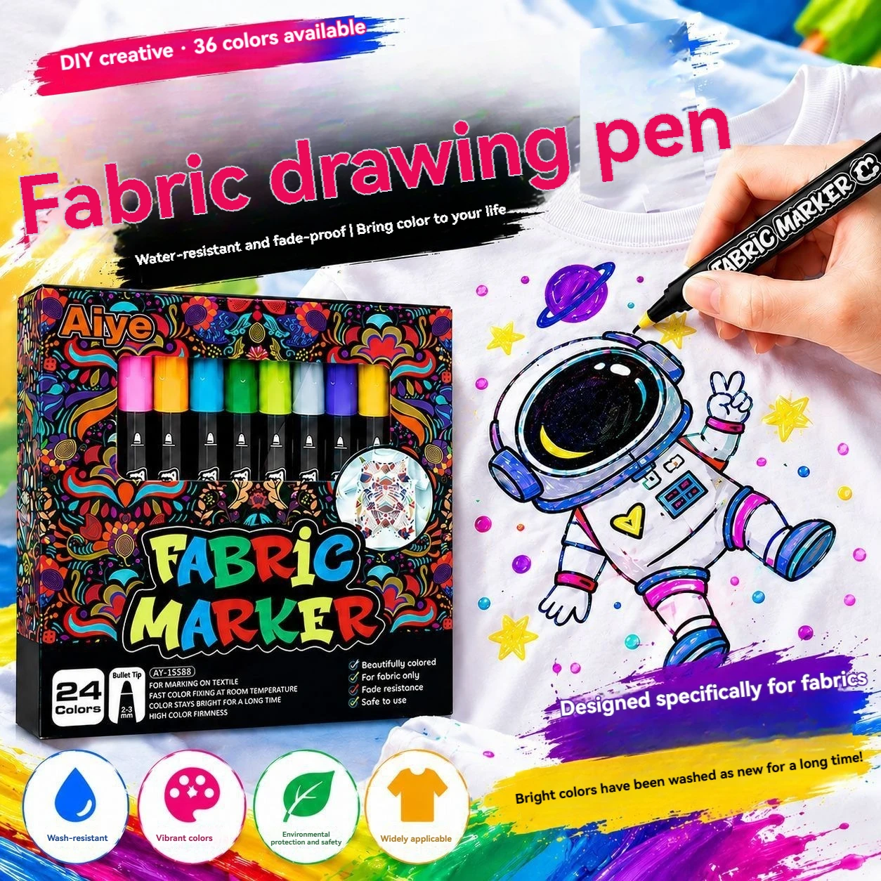 12-36 Colors Fabric Markers Pens Set - Indelible and Permanent Fabric Paint Fine Point Textile Marker Pen Art Painting Supplies