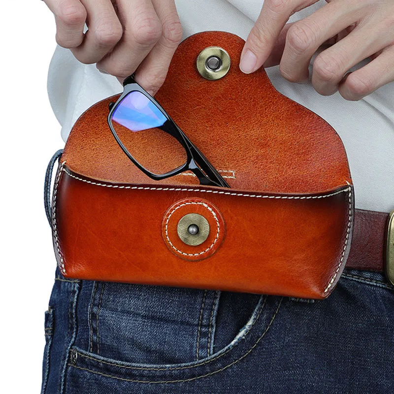 

Waist Bag Cowhide Leather Glasses Holder Hasp Sunglasses Eyewear Accessories Organizer Eyeglass Case Reading Glasses Storage Box