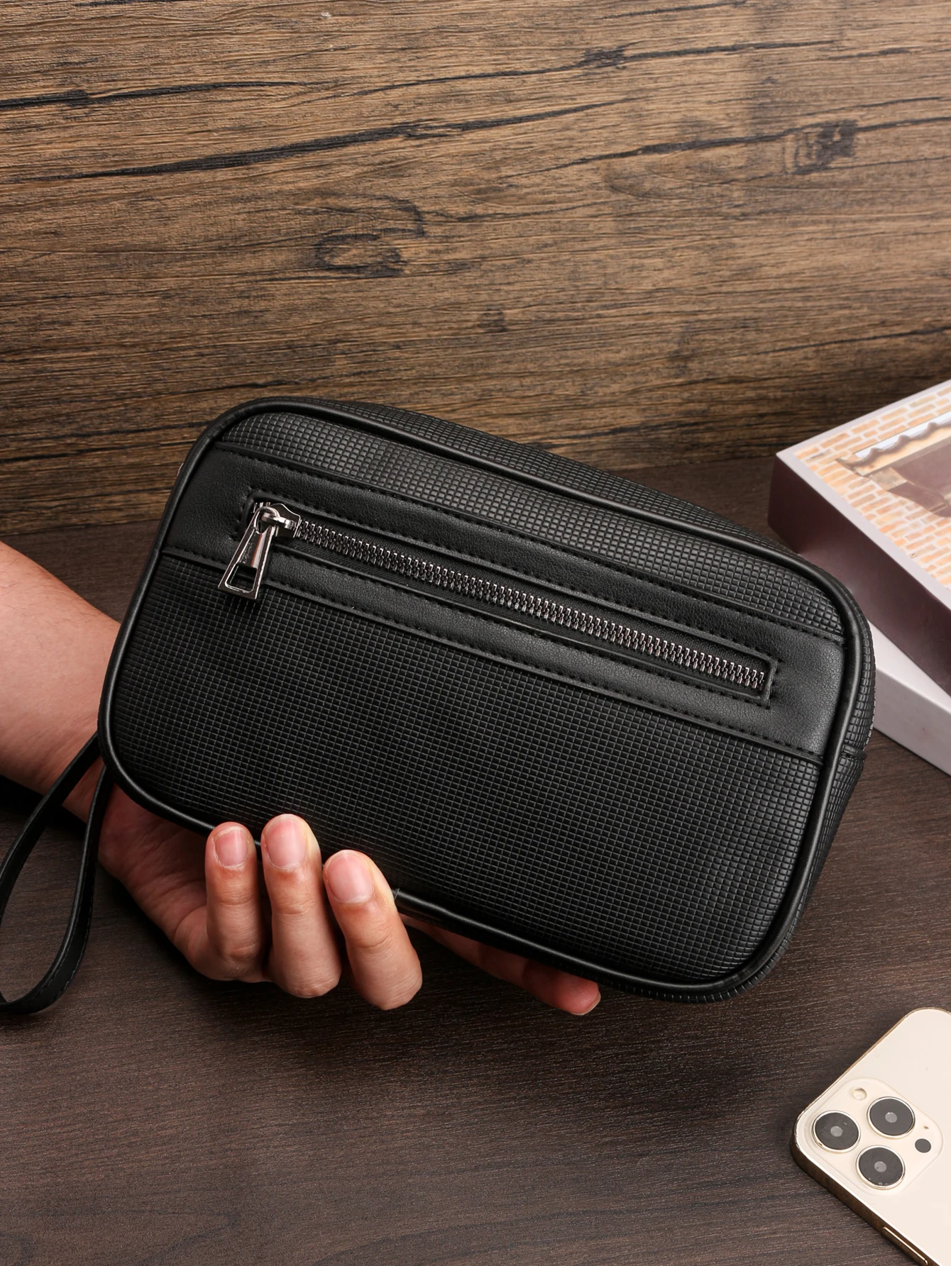 Casual Retro Commuter Clutch Bag Fashion Business Portable Large Capacity Multifunctional Travel Tote Handbag Cell Phone Bag