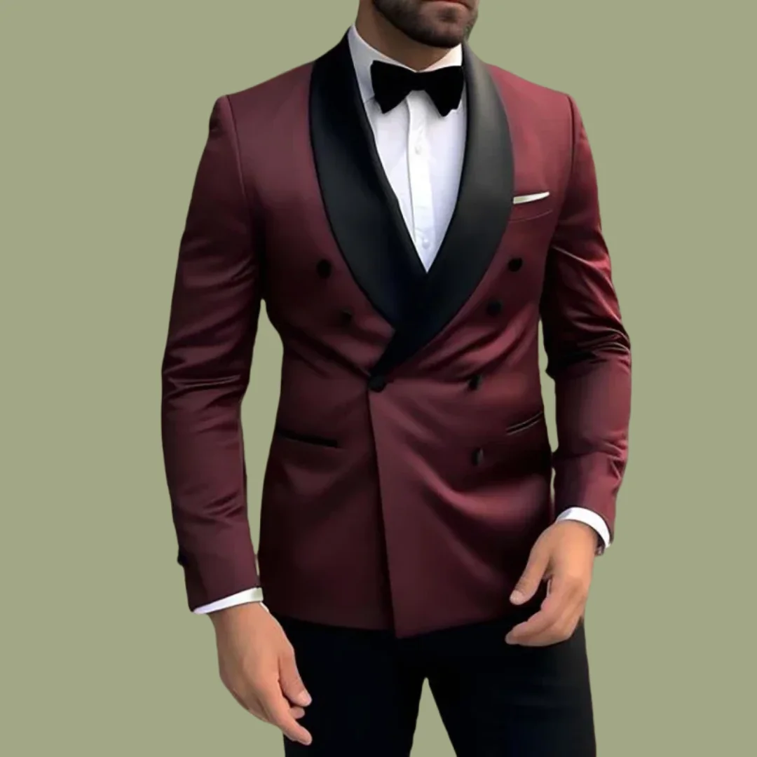 

Top Burgundy Double - Breasted Men's Suit Great for Weddings and Special Celebrations Shawl Lapel 2 - Piece jacket pants