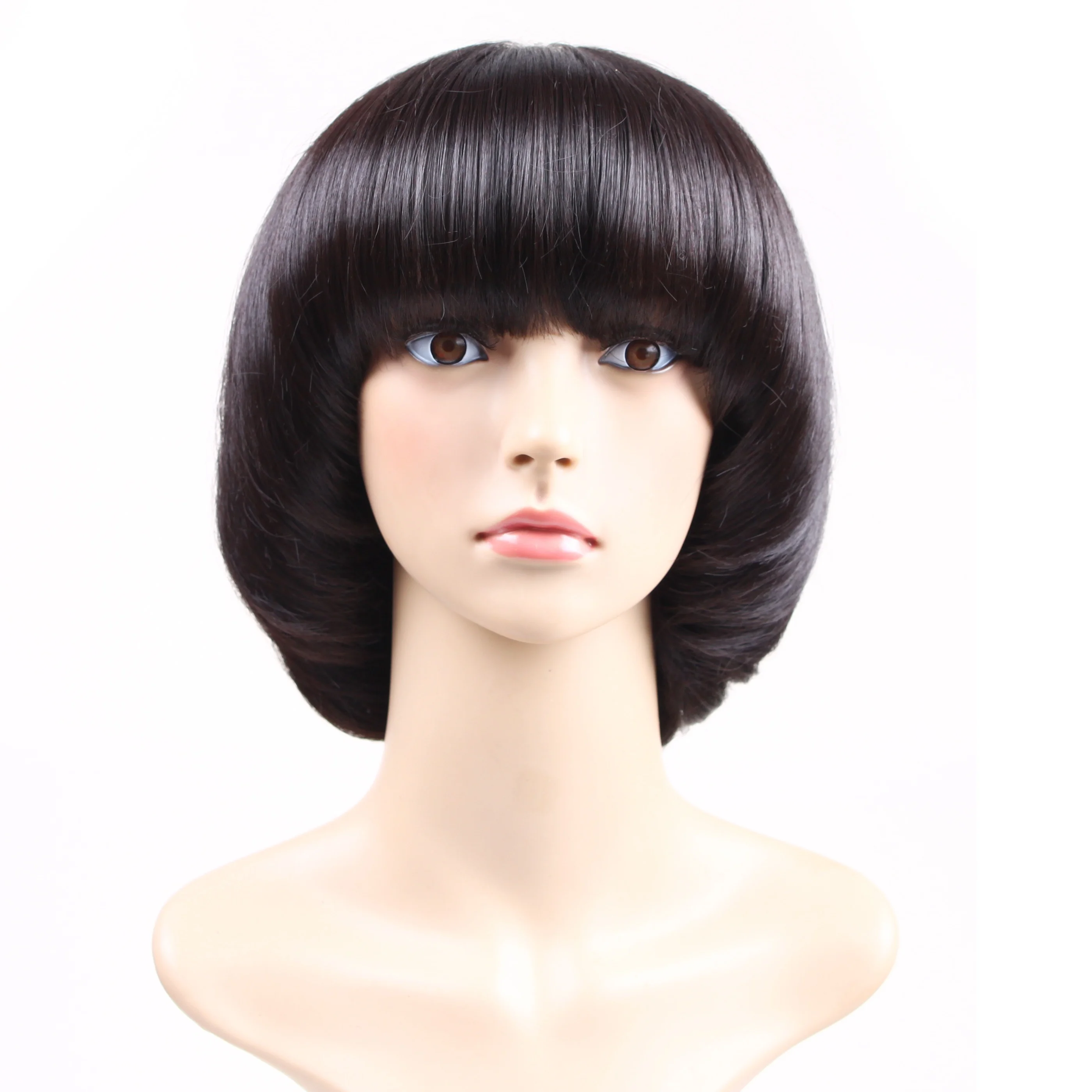 Fashionable Women's Short Bob Wig with Mushroom Cut, Synthetic Fiber, No Lace, Full Wig