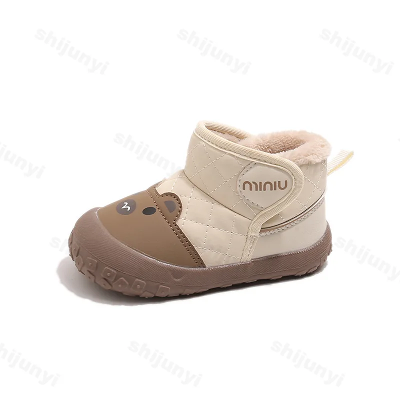 2025 جديد الشتاء الطفل الثلوج الأحذية الكرتون الحيوان الدافئة أفخم لطيف الاطفال أحذية لينة وحيد موضة طفل الفتيات الفتيان حذاء من الجلد