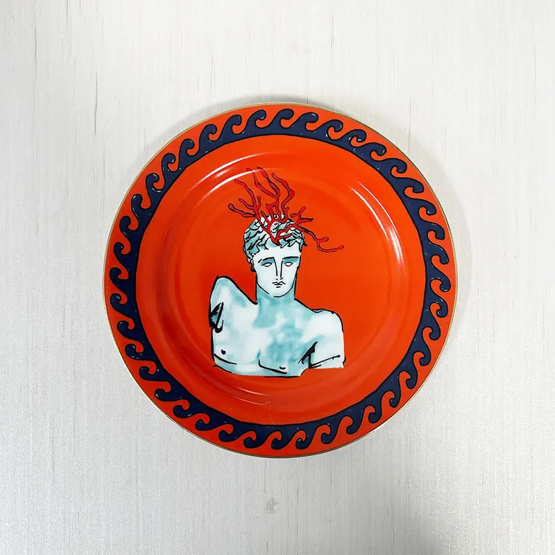 Керамическая тарелка в итальянском стиле, наборы тарелок, тарелки из костяного фарфора, тарелки для фруктового десерта, тарелки для фойе, тарелка для домашнего декора, подарок