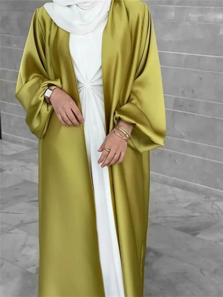 Eid Dubai satynowe kimono Abaya luksusowe Kaftan muzułmańskie arabskie abaje dla kobiet sukienki szata Femme Musulmane kaftan islamska odzież