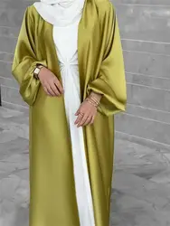 Eid Dubai Satin Kimono Abaya Luxury Kaftan Muslim Arabic Abayas For Women Dresses Robe Femme Musulmane Caftan Islamic Clothing