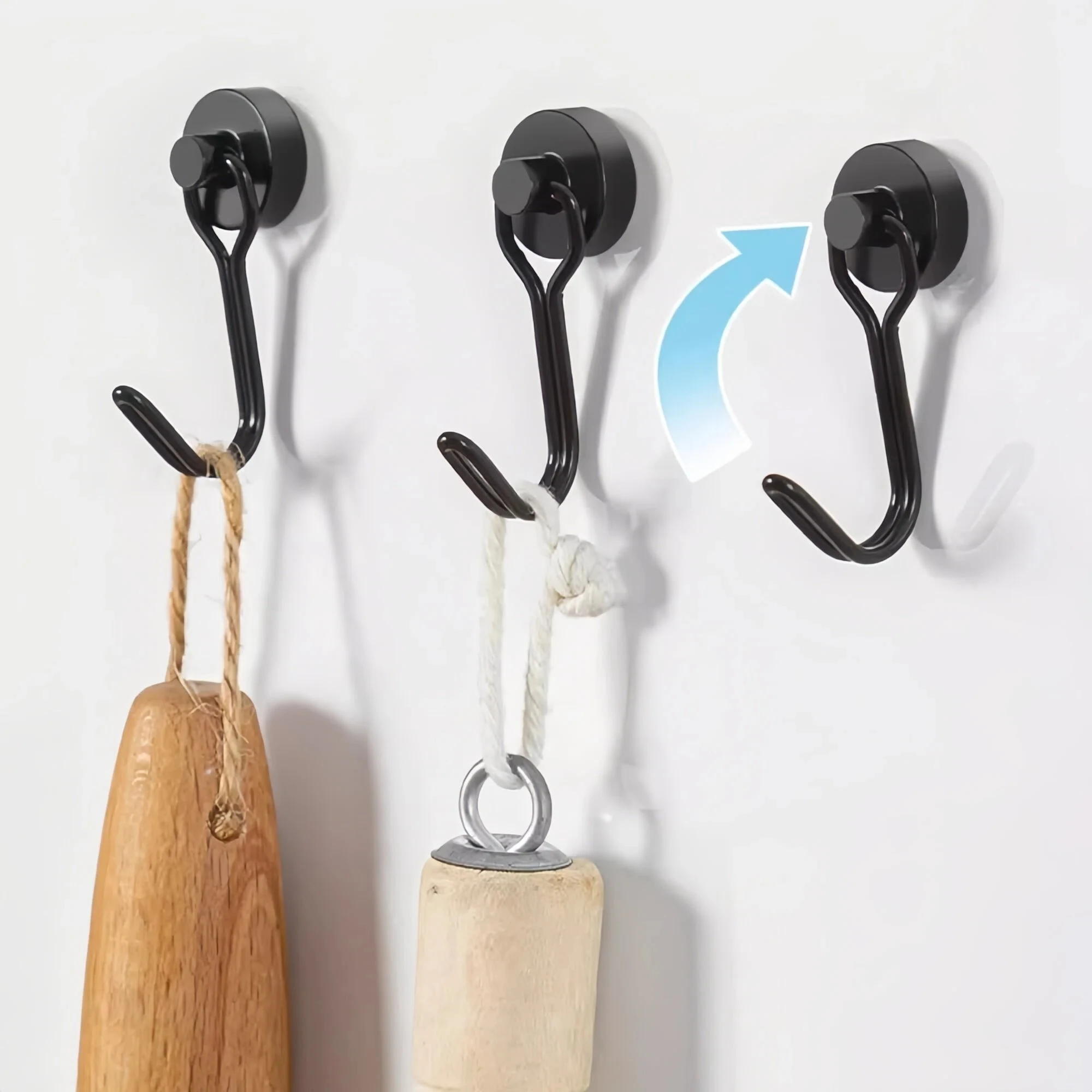 2pcs New No Drill Magnetic Hook Heavy Duty Black/White Fridge Magnet Hook 360° Rotating Kitchen Organizer Hangers Home