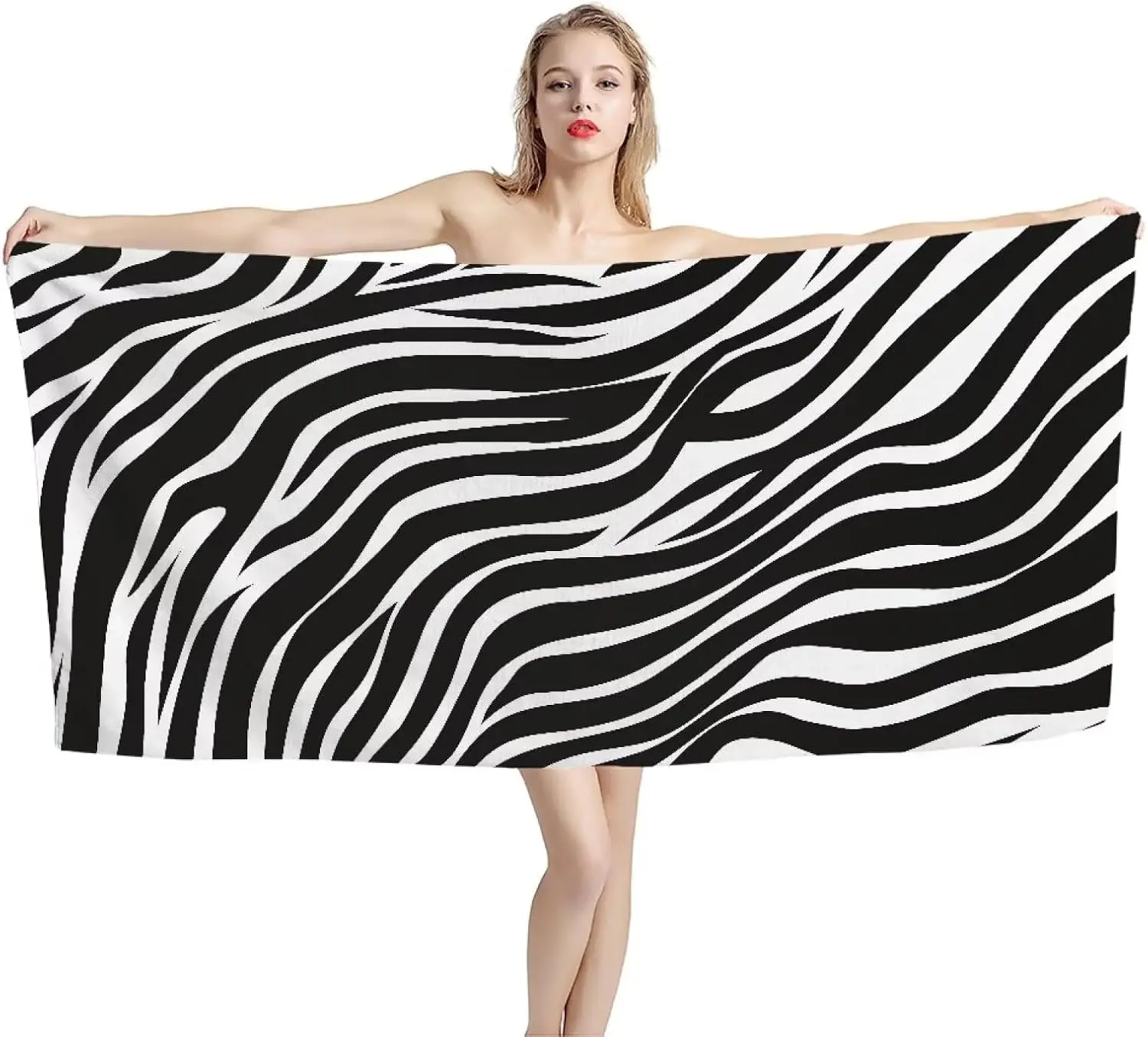 Zebra Stripes Print Bath Towels Summer Quick Dry Absorbent Beach Swim Towels Oversized Soft Fluffy Pool Towel Black and White
