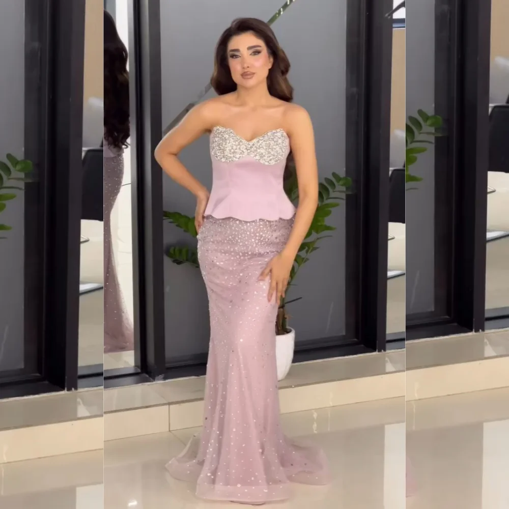 Customized Matching Charmeuse Sequined Pattern Mermaid Sweetheart Long Dresses Bespoke Occasion Cocktail Formal