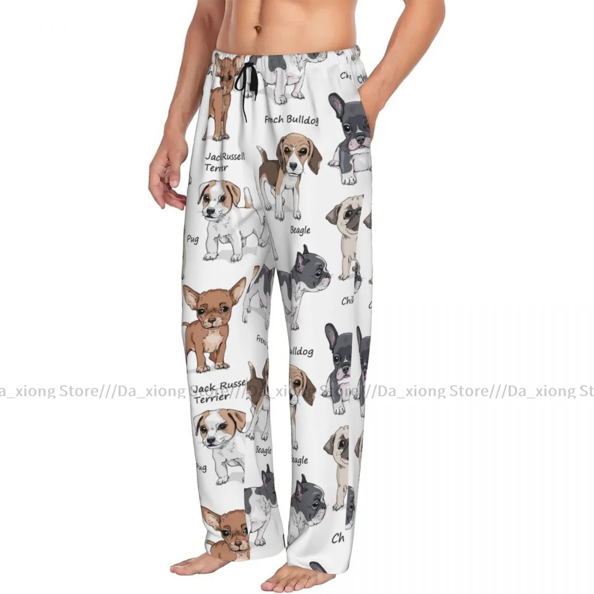 Men\'s Sleepwear Loose Sleep Pants Pajamas Dogs French Bulldog Beagle Jack Russell Terrier Chihuahua Pug Bottoms Casual Homewear