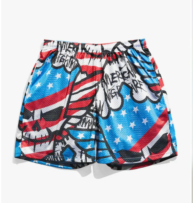 

2026 Men's Green Tribal Print Mesh Shorts Y2K Ultra Fast Drying Suitable for Daily and Training Wear Fashionable and Versatile