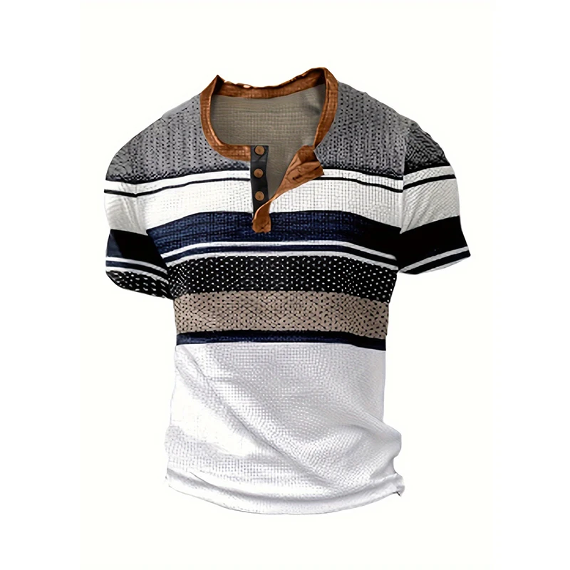 Summer New Men's Short-sleeved T-shirt Stretch Casual Loose V-neck Shirt Fashion Breathable Men's Buttons T-shirt Tops