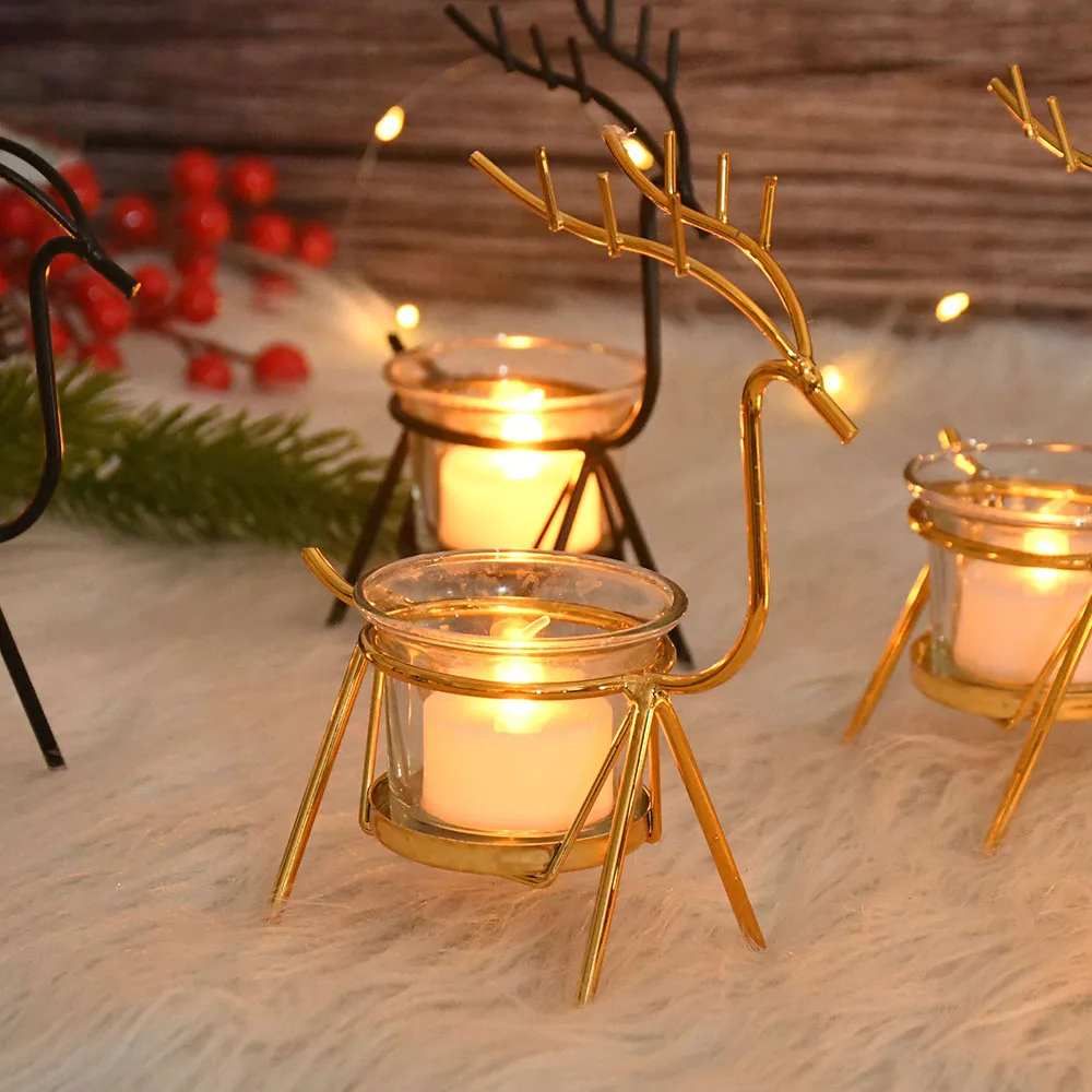 

Christmas Reindeer Tealight Candle Holder Metal Iron Art Elk Candlestick for Home Living Room Table Decoration Candle Stand Gift