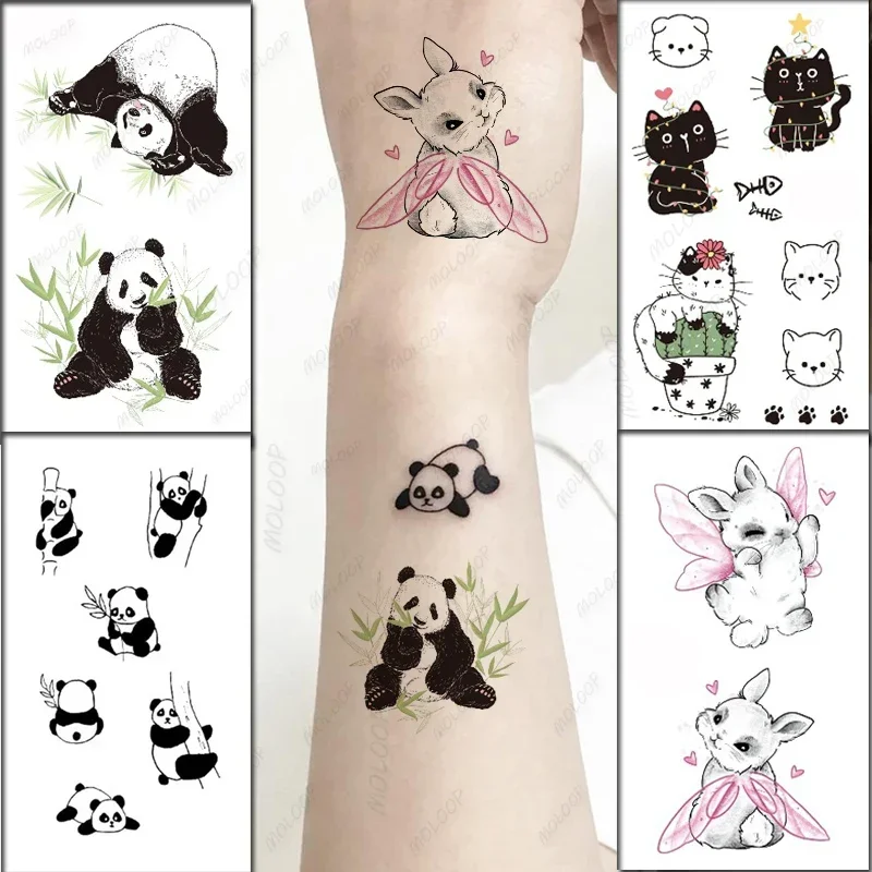 

Tattoo Sticker Body Art Black White Drawing Little Element lovely panda animal Water Transfer Temporary Fake tatto flash tatoo