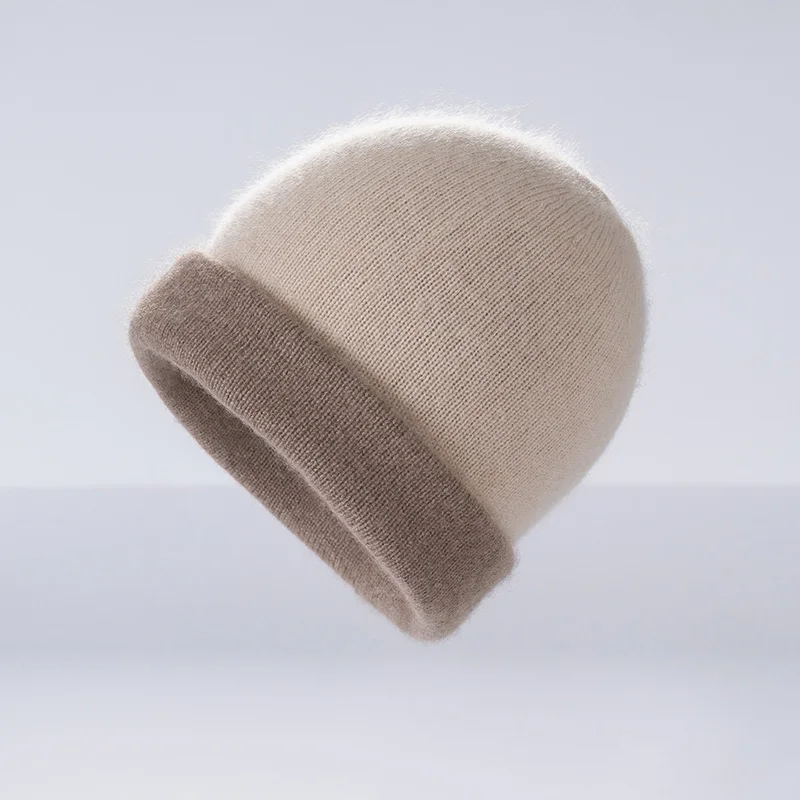 Double-Layer Thickened 100% Pure Cashmere Hat For Men And Women Fashionable Beanie Reversible High-End Color-Blocked Warm Hat