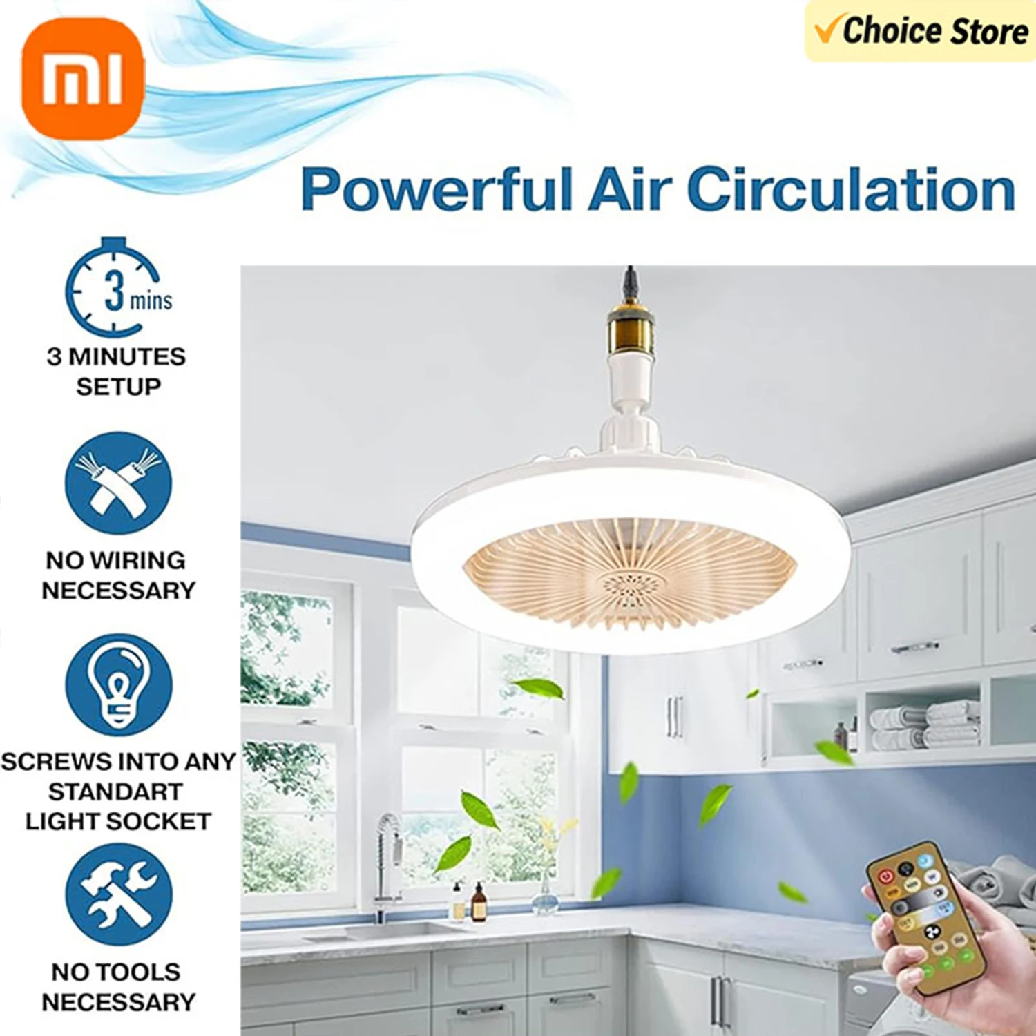 Xiaomi Ceiling Fan Light with Remote Control 2 in 1 Multifunctional Modern Adjustable Electric E27 Ceil Fan with Light for Home