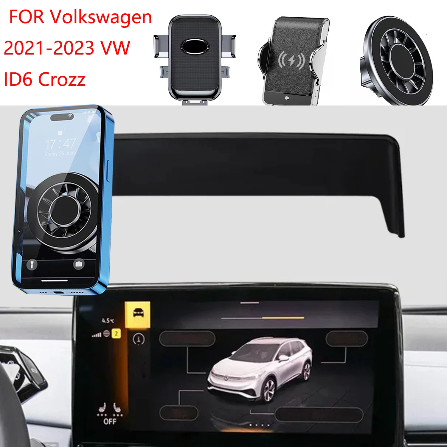 Car Phone Holder For 2021-2023 Volkswagen VW ID6 Magnetic GPS Screen Fixed Fast Wireless Charging Mobile Phone Mount Accessories