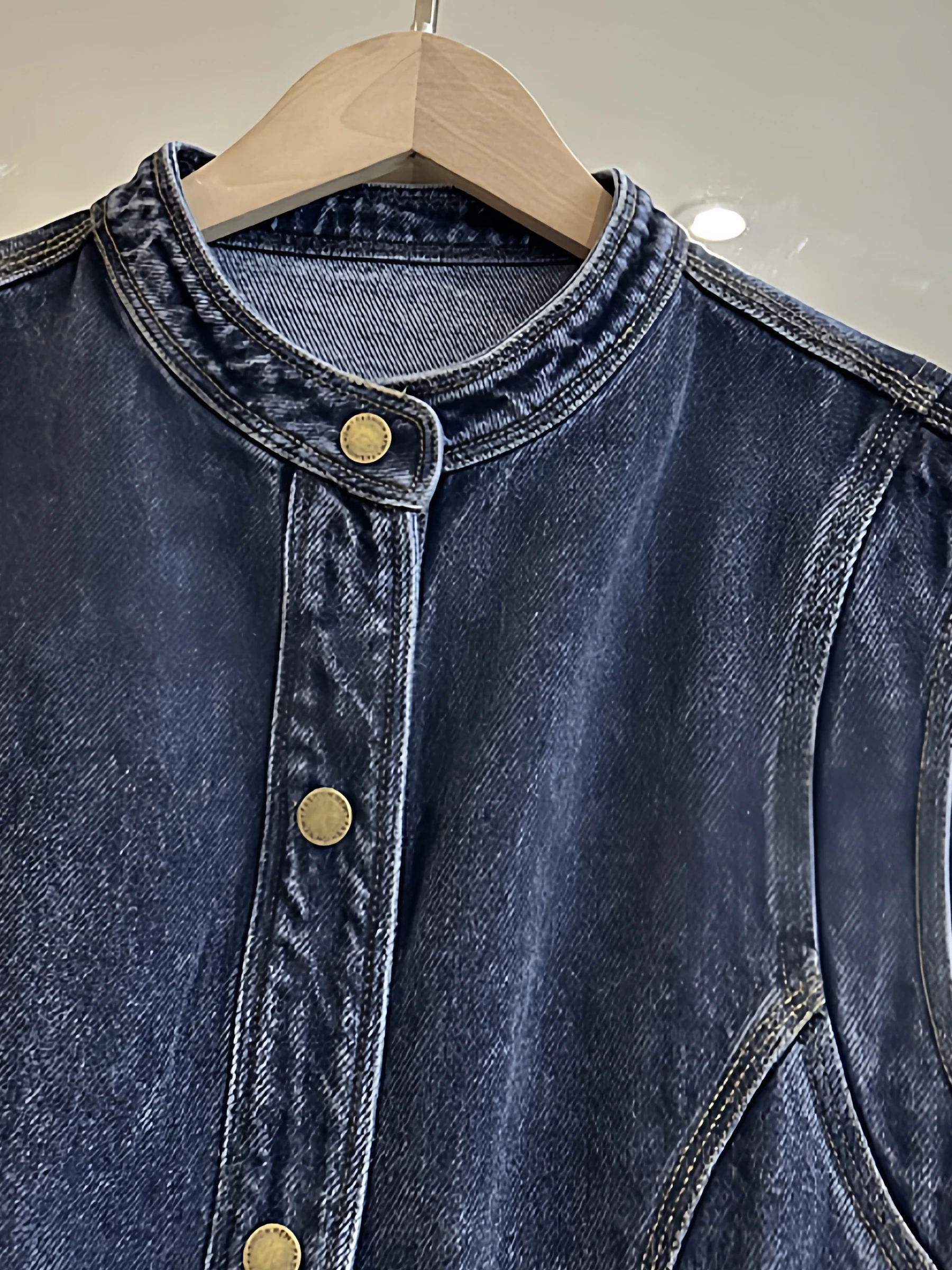 

Trendy Oversized Denim Vest Women's Autumn Winter Svel Jaet High Waist Button Sle Faionable Outerwear Casual Wear