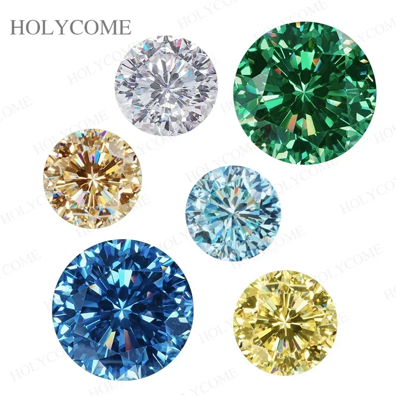 New Round VVS1 D Aqua Blue Champagne Vivid Blue Green GRA Certificate 9 Hearts & 1 Flowers Cutting Lab Grown Moissanite Gemstone