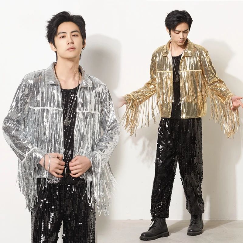 

Adult Jazz Dance Stage Outfit Gold Sequin Tassel Jacket Jogger Pants Hip Hop Street Dance Costume Fashion Show Clothing yj396