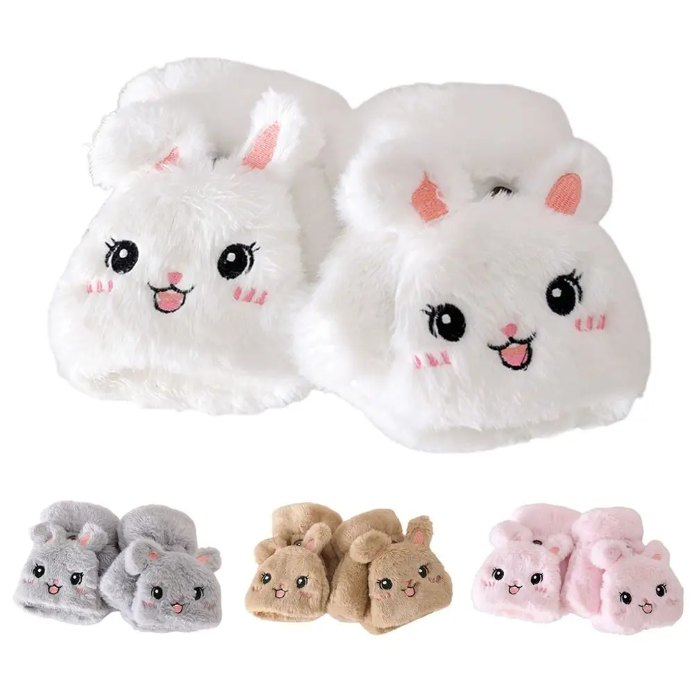 Faux Rabbit Hair Flip Half Finger Gloves Cartoon Rabbit Thickened Winter Gloves Plush Soft Warm Mittens Cycling