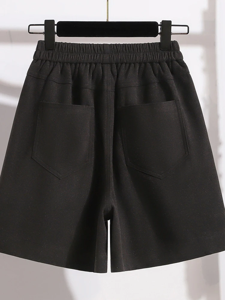 Authentic Fall Winter plus Size Fashionable Woolen Shorts Loose Black Base Layer Shorts Wide Leg Pants Casual High Waist Cott...
