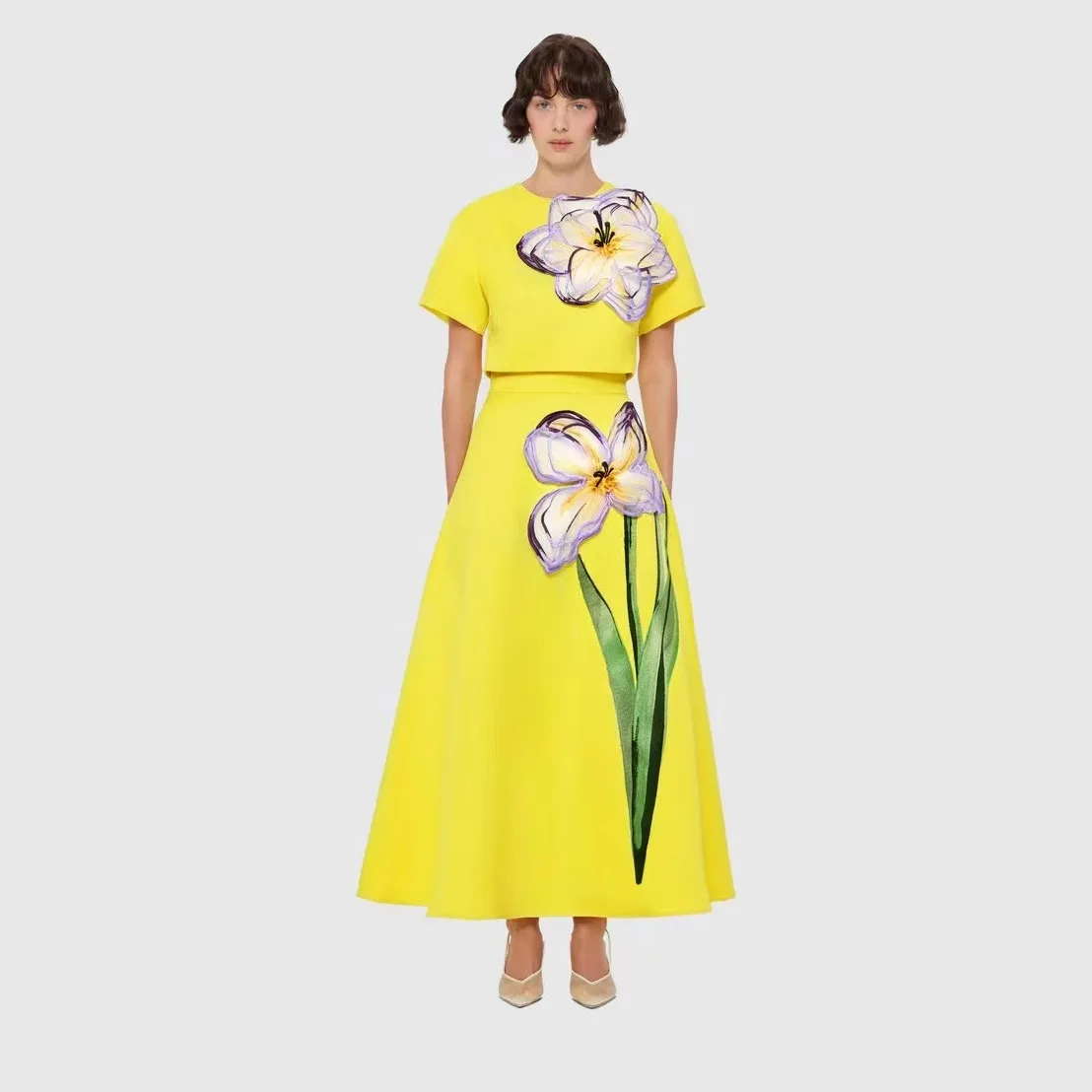 

Моющийся комплект юбки-трапеции, лето 2021, Ele Positioning, 3D Flower ort Sve, топ f-длины, длинная юбка Dr