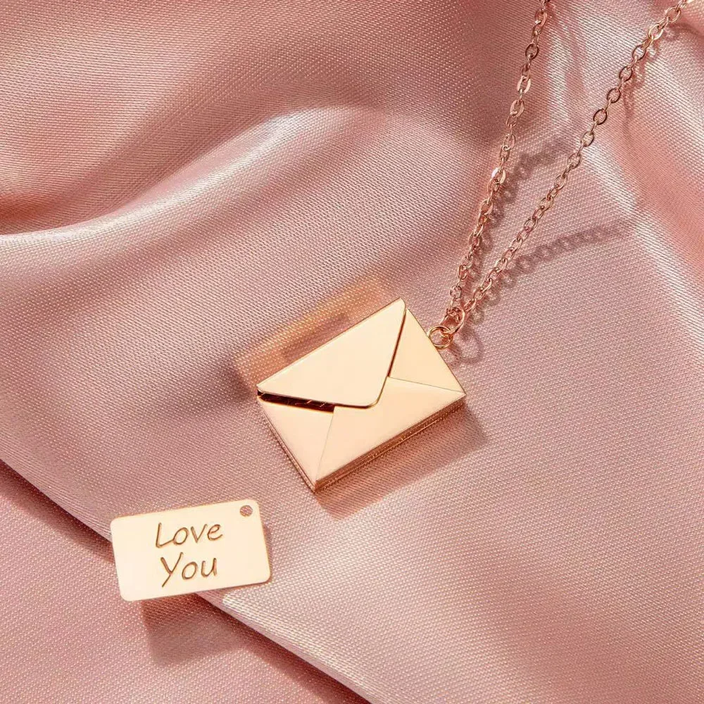 Personalized Letter Envelope Necklace Stainless Steel Locket Jewelry Secret Love Note Pendant Customized Engraved Note for Women