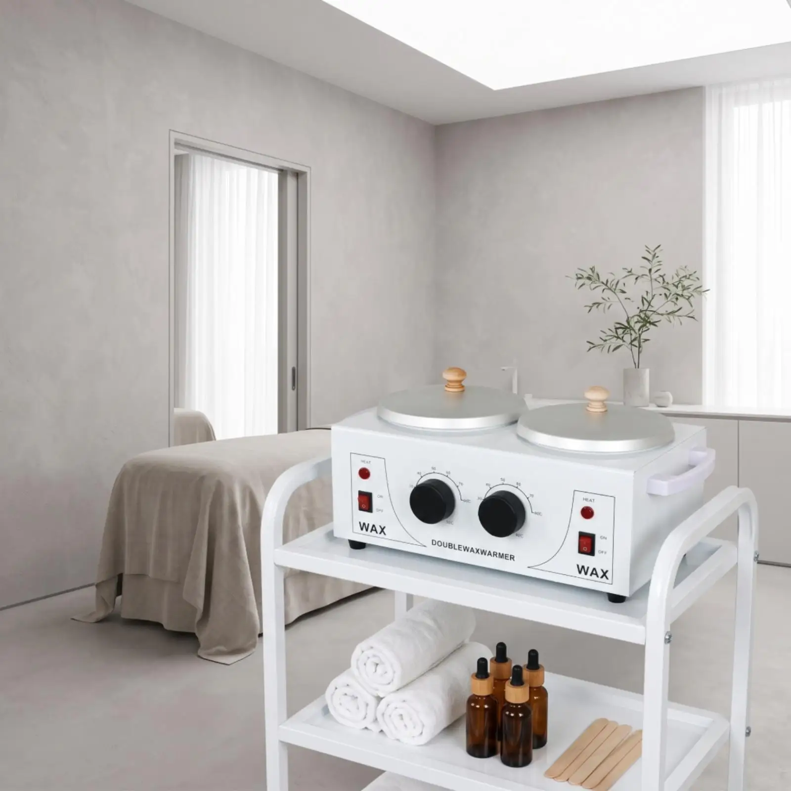 Square Wax Heater for Hair Removal Two Wells with Separate on Off Switches Red Lights