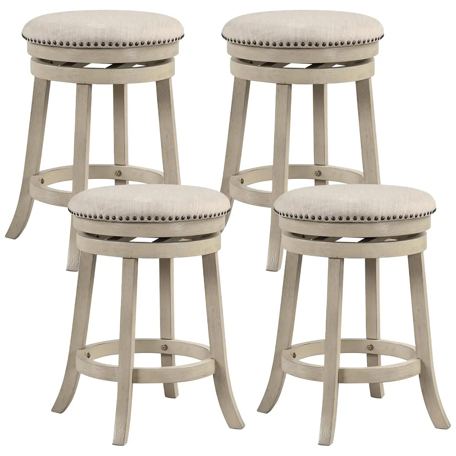 

360° Swivel Bar Stools Set of 4, 26.5-inch Height Upholstered Round Barstools with Wooden Frame, Seat and Footrest,, Customized