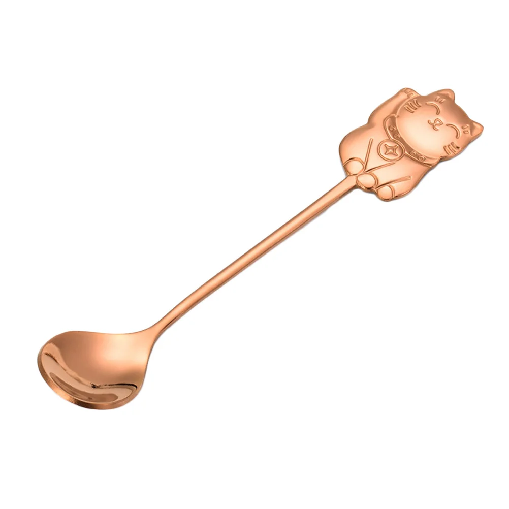 

Lucky Cat Coffee Spoon Stainless Steel Polished Finish For Tea Dessert Stirring Sugar Spoon Rose Gold Animal Theme Party