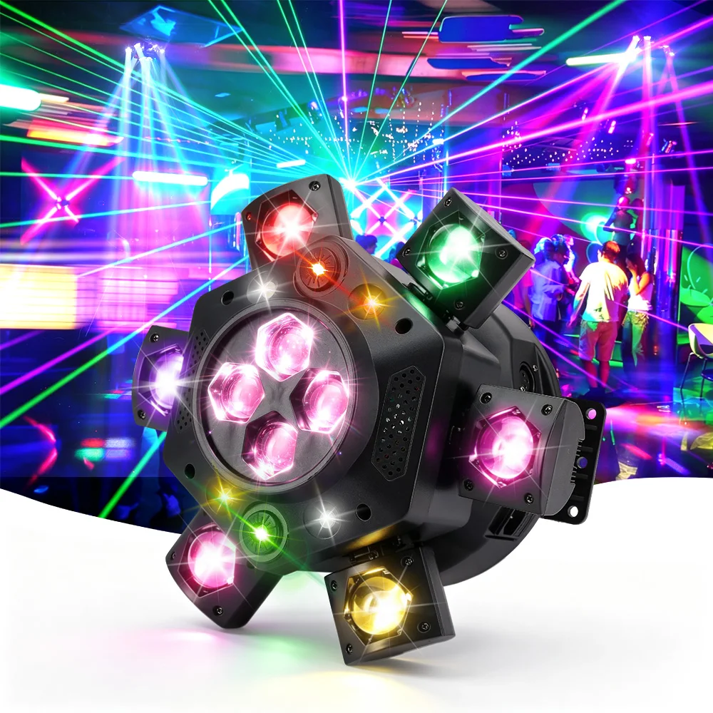 6 Heads Moving Head Light Beam Strobe Effect DMX Stage Light Full Color LED Beam Light Rotating DJ Disco Party Bars Christmas