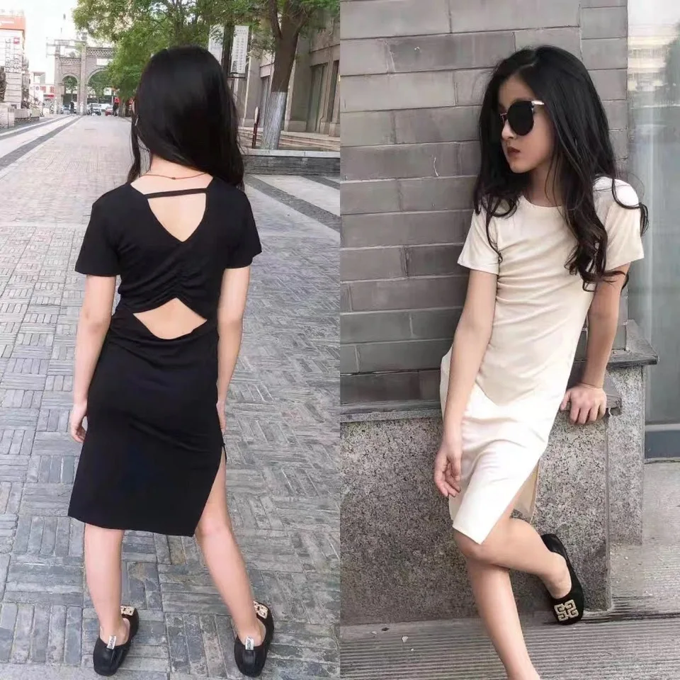 Baby Girls' Dress Summer New Backless Slim Fit Short Sleeved Dress Fashion and Comfortable Kids Outwear Skirt