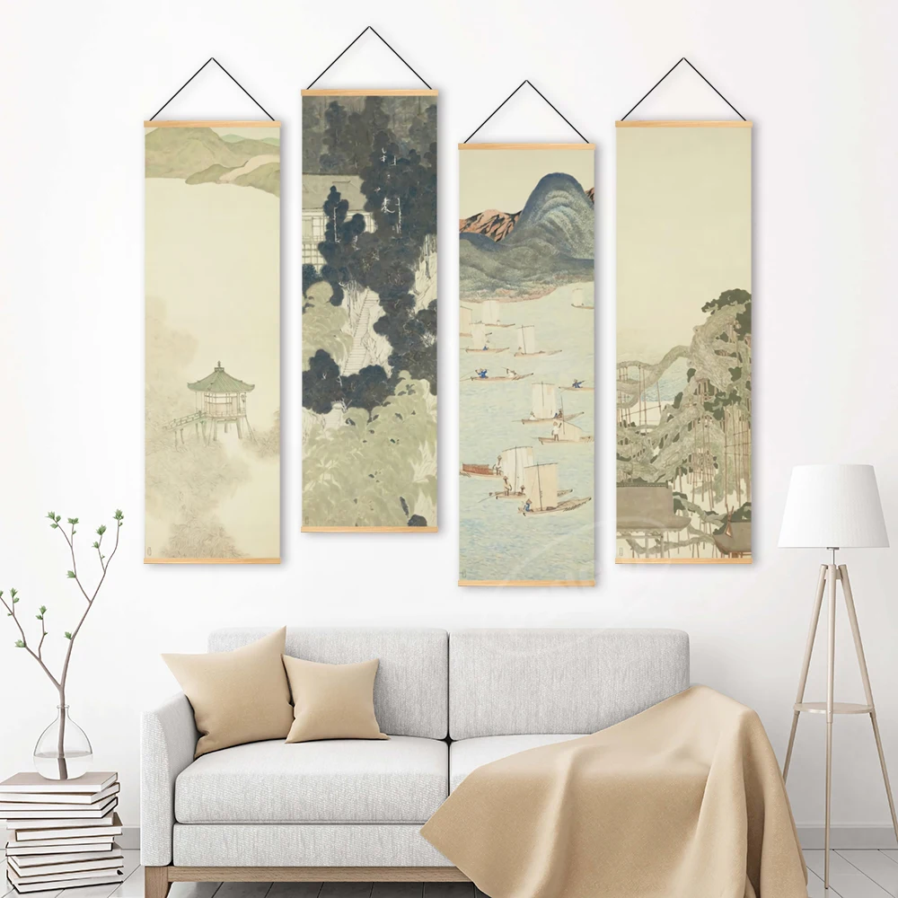 

Nordic Style Japanese Landscape Posters Printed Scenery Scroll Painting Canvas Wall Artwork Pictures Home Decoration For Bedroom