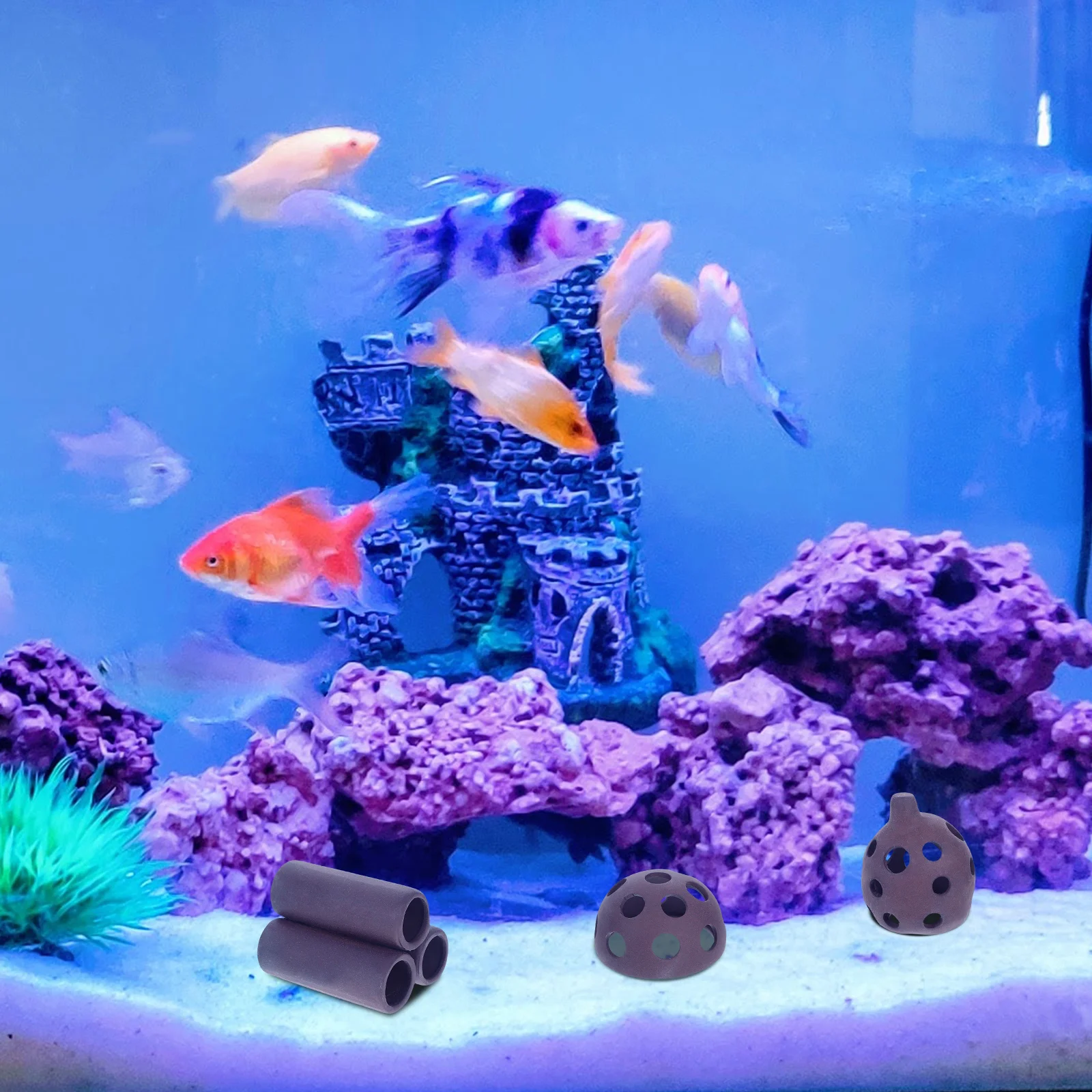 

7Pcs Fish Tank Decor Aquarium Purple Clay Ceramic Shrimp Hides for Fish Breeding Cave Ornament Aquatic Environment