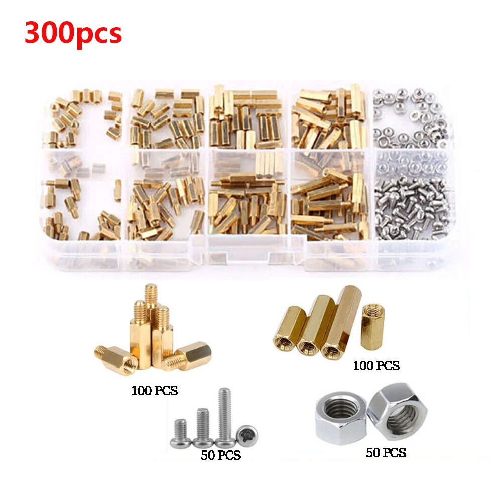 

300Pcs M2 Hex Head Copper Pillar Brass Standoff Spacer Screws Threaded Pillar Male/Female PCB Circuit Board Stand Off Kit