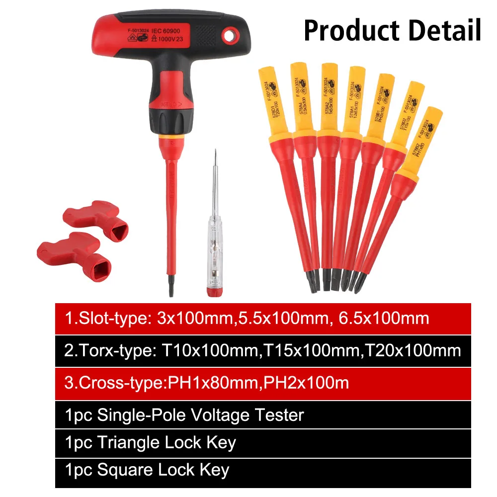 T-shaped Screwdriver kits with Phillips Slotted Torx Bits 1000V Electronic Insulated CR-V Magnetic Tip