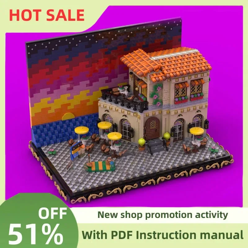 

New City 4198Pcs Street View Moc Modular Seaside Sunset Diorama Model Building Blocks Diy Creative Ideas Kids Toys Birthday Gift