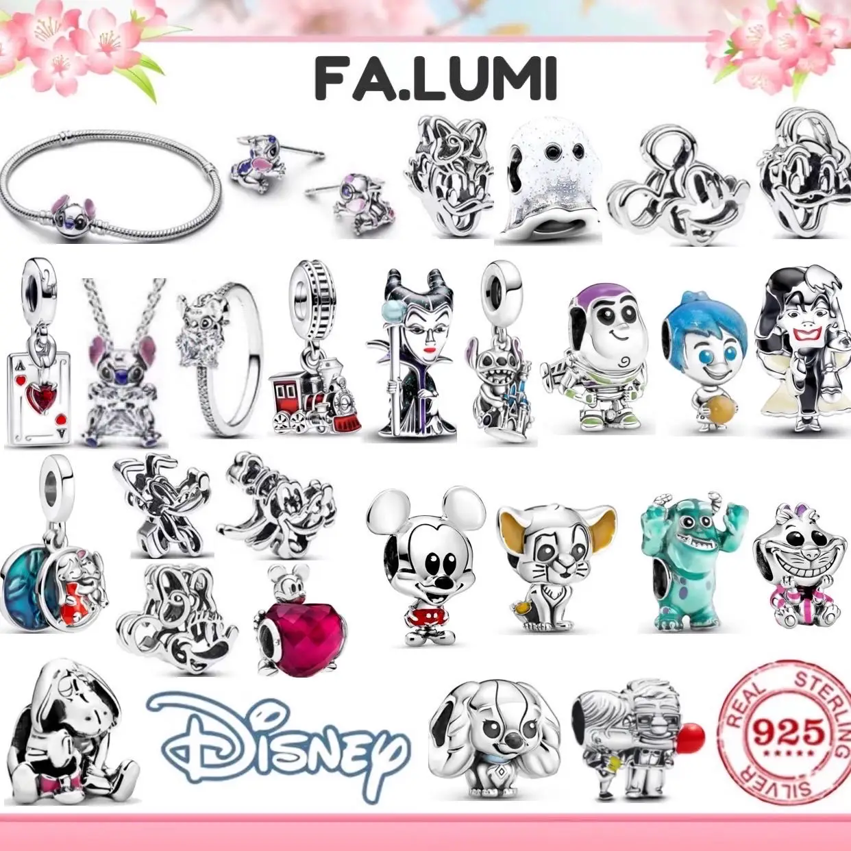 

Хит продаж: набор украшений Disney из серебра 925 пробы с подвесками Микки, Минни и Стич, браслет, кольцо, ожерелье, женский комплект, подарок для самостоятельного изготовления украшений.