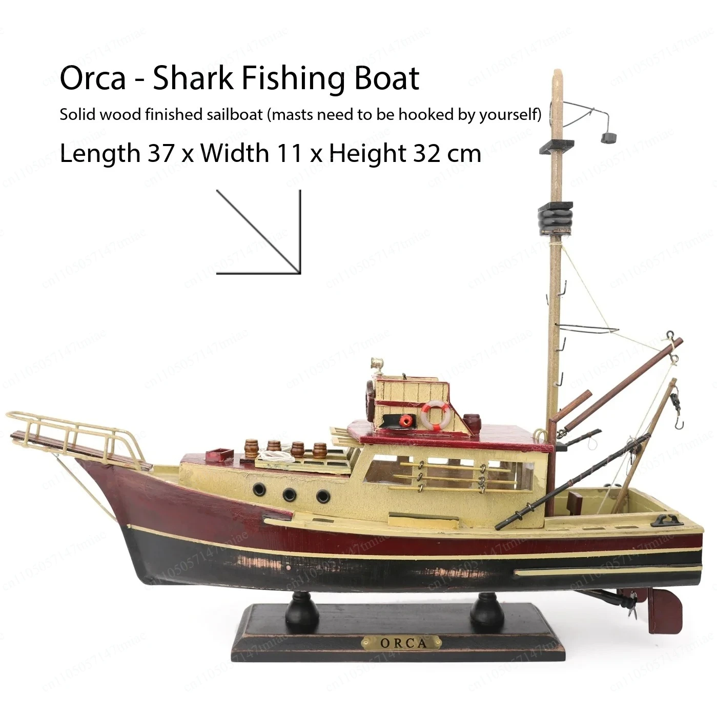 Wooden Jaws - 37cm Orca Model Shark Fishing Boat Movie Relative Items Custom Famous Boats Antique Decoration Seaside Home Decor