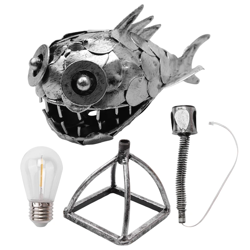 

ABHI-Angler Fish Lamp USB Rechargeable Desktop Metal Light Handmade Craft Home Living Room Decoration