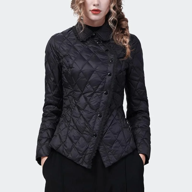 Spring Autumn Women Short Lace Doll Collar With High-grade Thin Slim Waist Cotton-padded Coat Female Down Cotton-padded Jacket