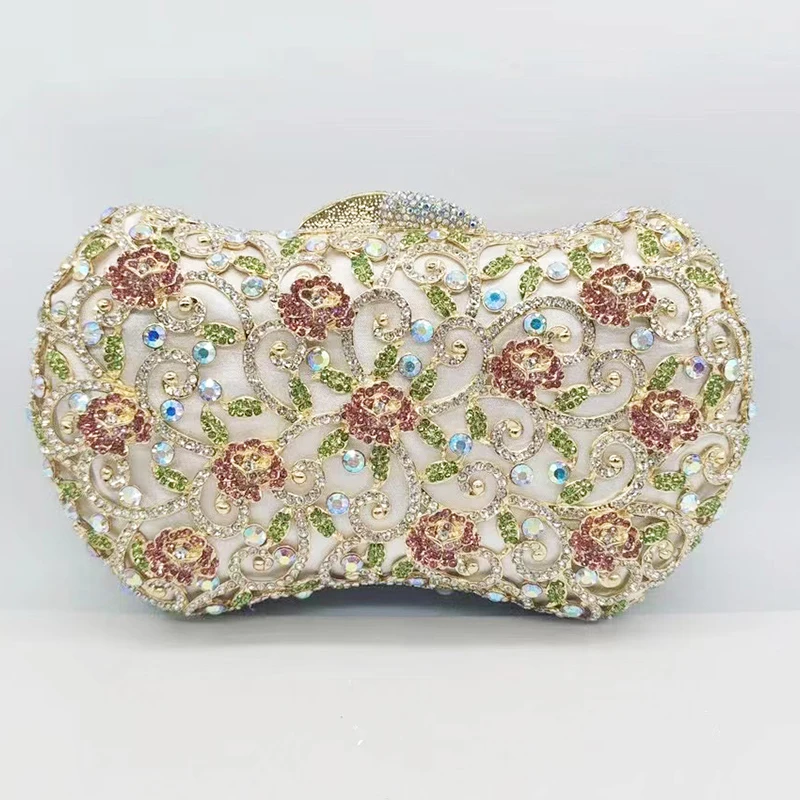 

Multicolored Women Diamond Flower Bag Evening Clutch Purse Rhinestone Wedding Party Handbags Crystal Prom Formal Clutches Bags