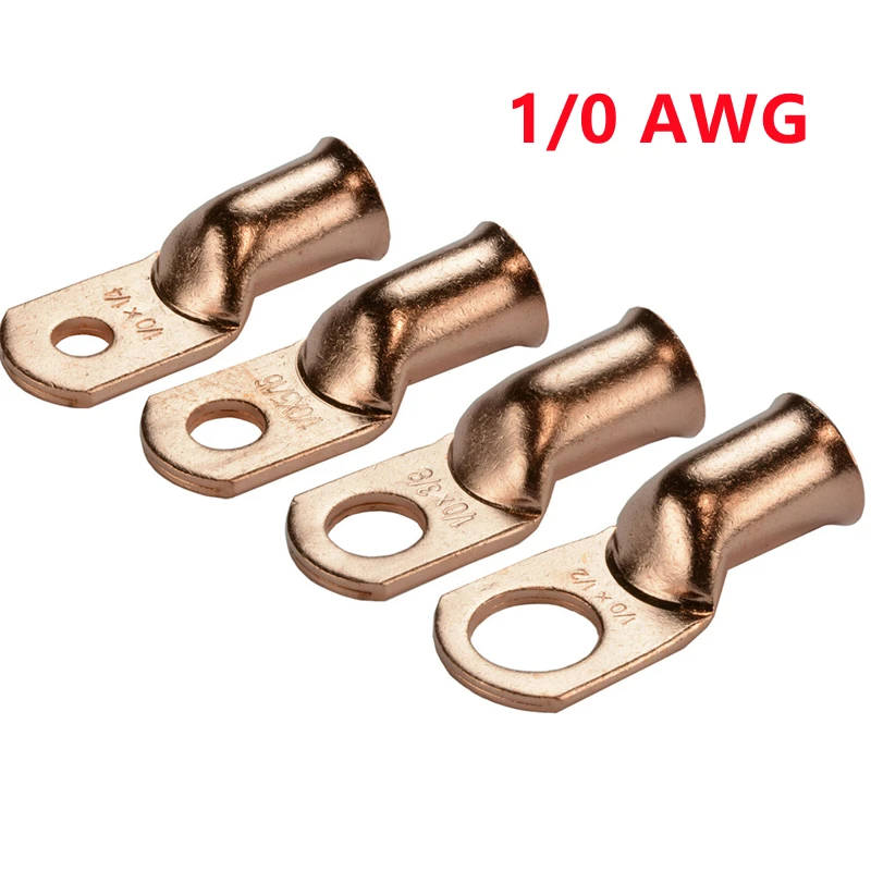10/25PCS 1/0 AWG Bare Copper Ring Lugs Battery Crimp Terminals Electrical Wire Cable Connectors M6 M8 M10 M12 Kit Assortment