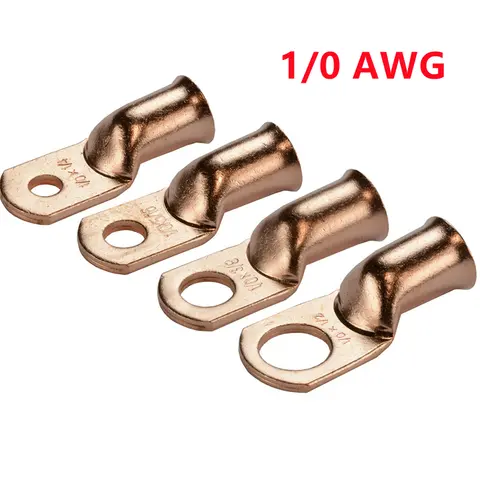 1/0 AWG 베어 구리 링 러그, 배터리 크림프 단자, 전선 케이블 커넥터, M6, M8, M10, M12 키트 모음, 10 개, 25 개